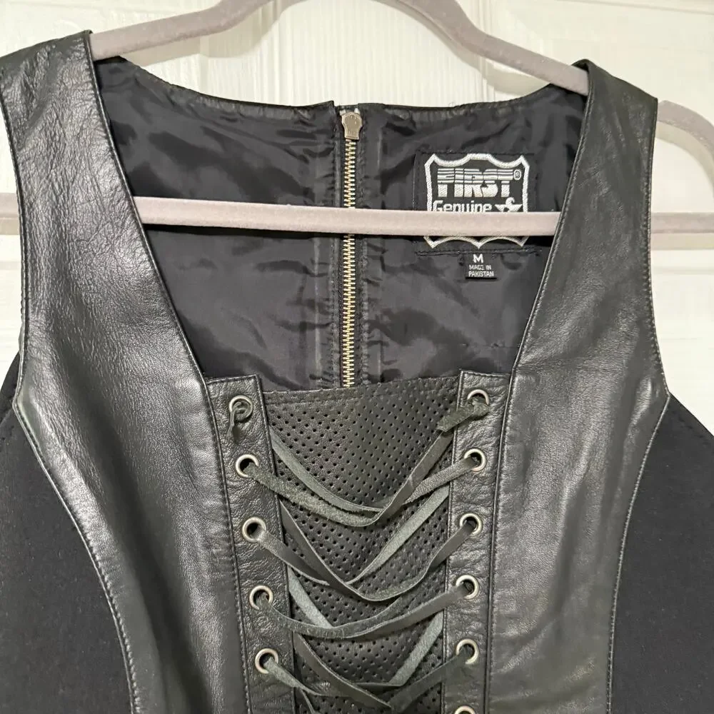First Genuine Leather Women's Black Lace Up Corset Vest Size Medium - Picture 4 of 12